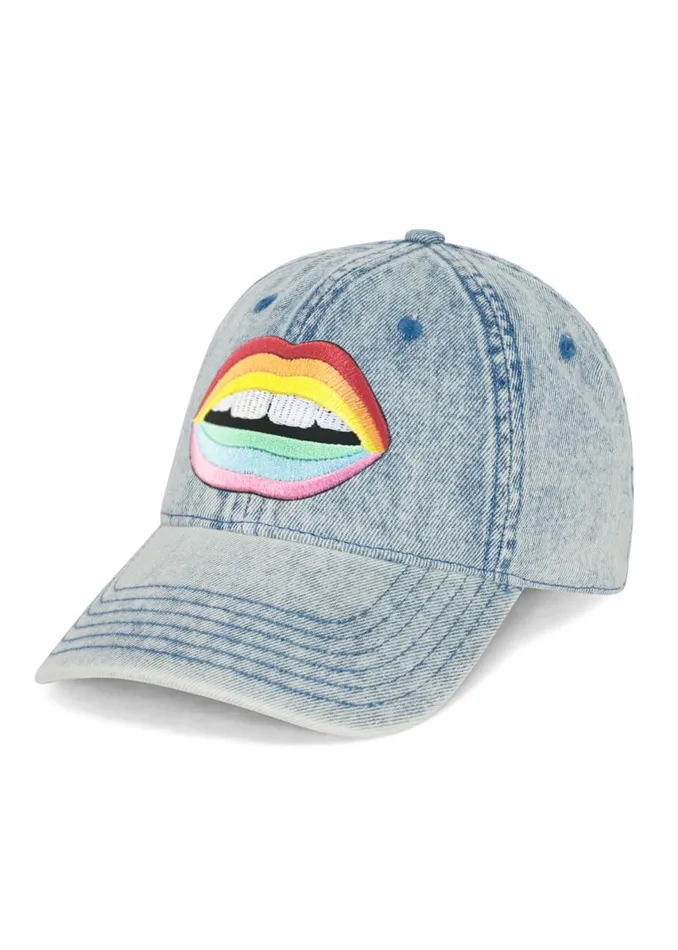 Reina Rainbow Mouth Patch Washed Denim Women Lauren Moshi Hats