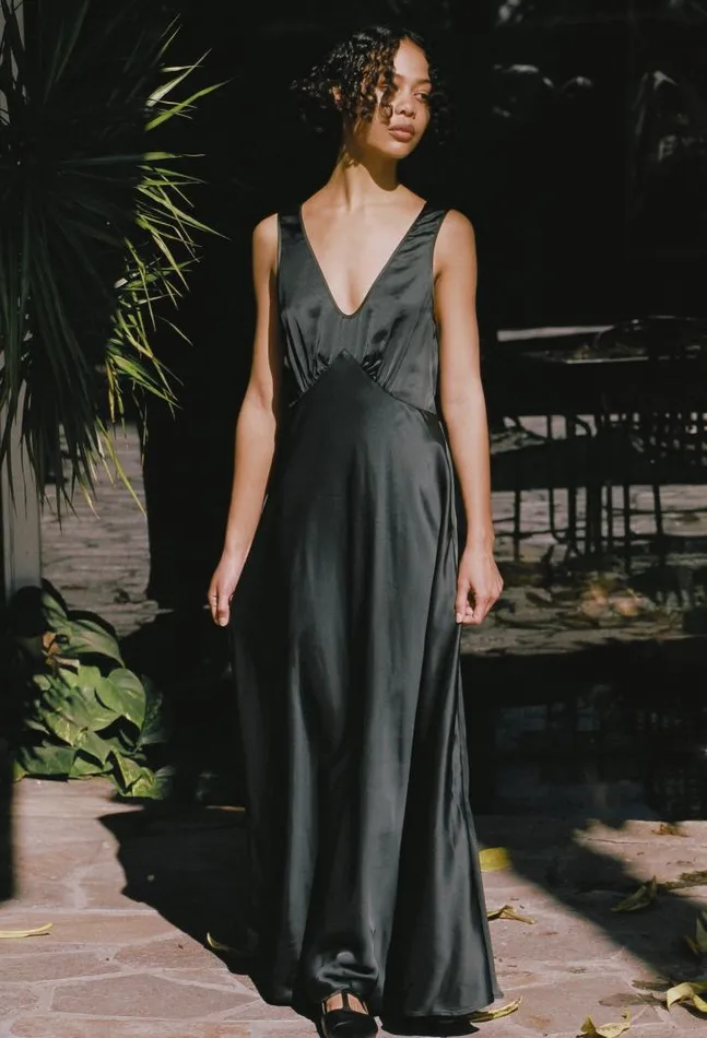 Reine Black Satin Maxi Dress Women Ciao Lucia Evening Dresses