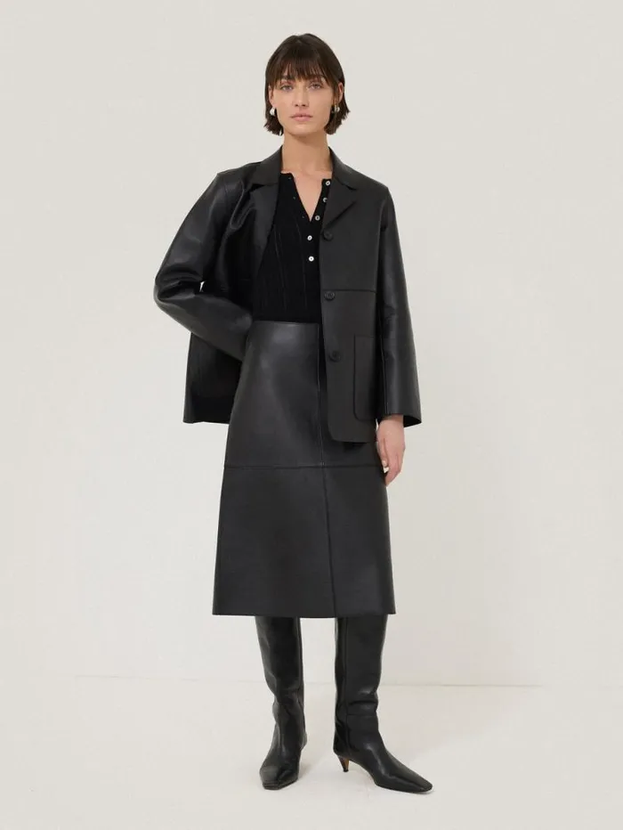 Rib Pointelle Henley Jumper Black Women Jigsaw Knitwear and Cashmere