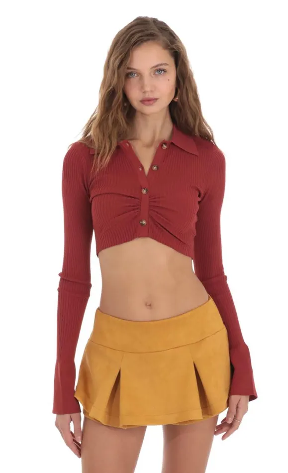 Ribbed Collared Top Maroon Women LUCY IN THE SKY Tops