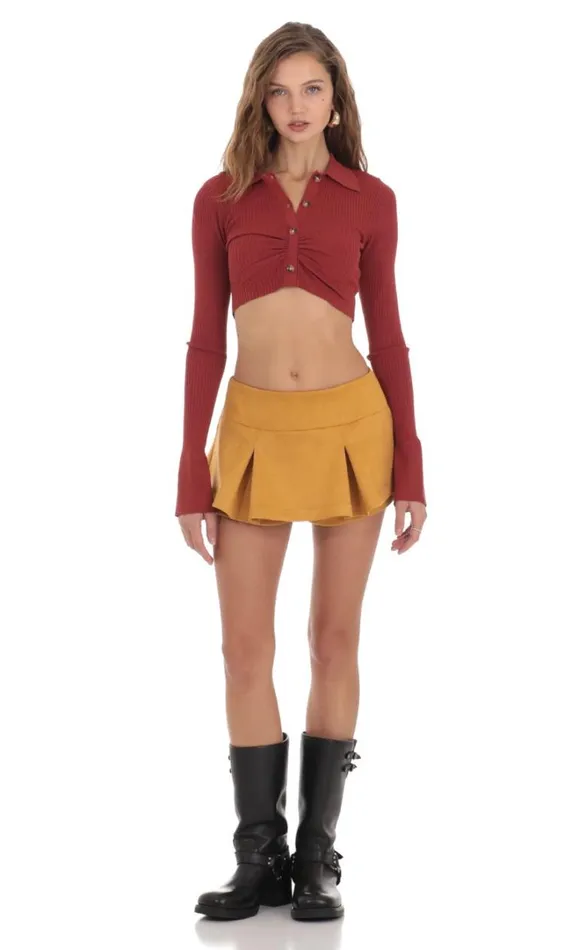 Ribbed Collared Top Maroon Women LUCY IN THE SKY Tops Ribbed Collared Top Maroon Women LUCY IN THE SKY Tops