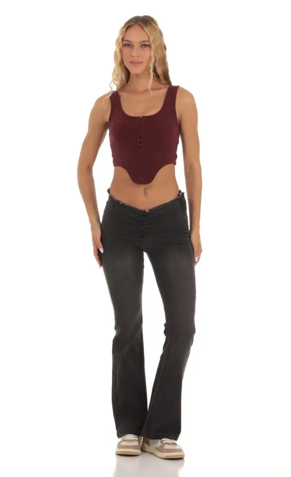 Ribbed Corset Tank Top Maroon Women LUCY IN THE SKY Tops