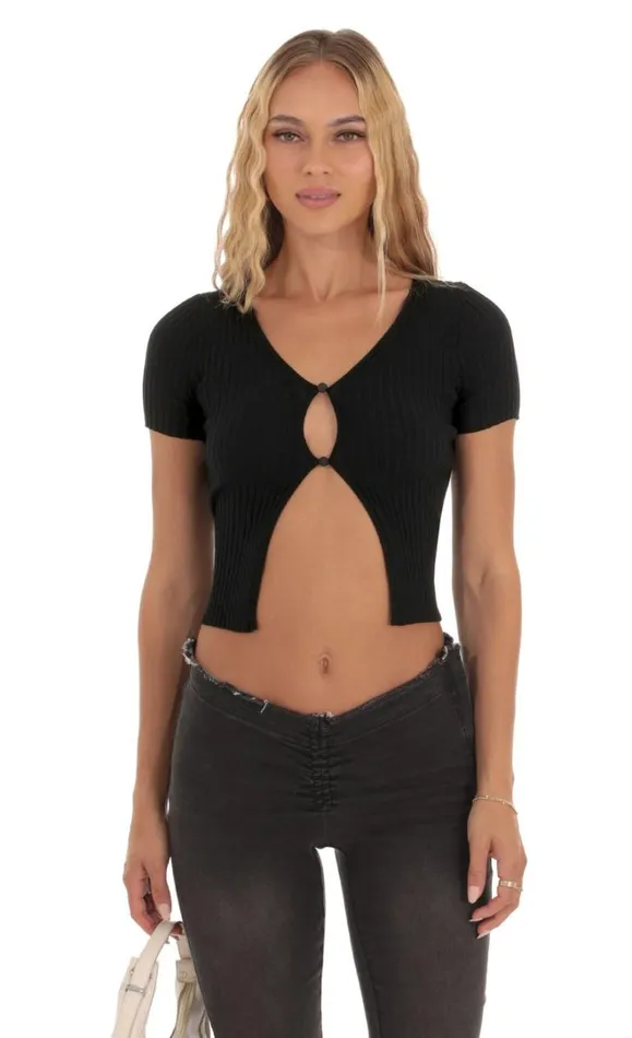Ribbed Knit Top Black Women LUCY IN THE SKY Tops
