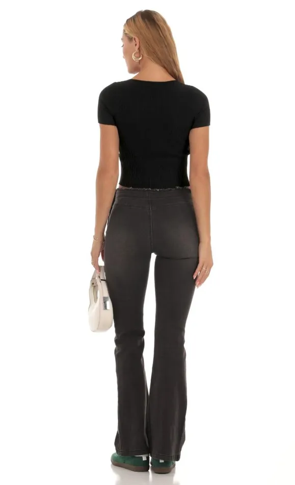 Ribbed Knit Top Black Women LUCY IN THE SKY Tops