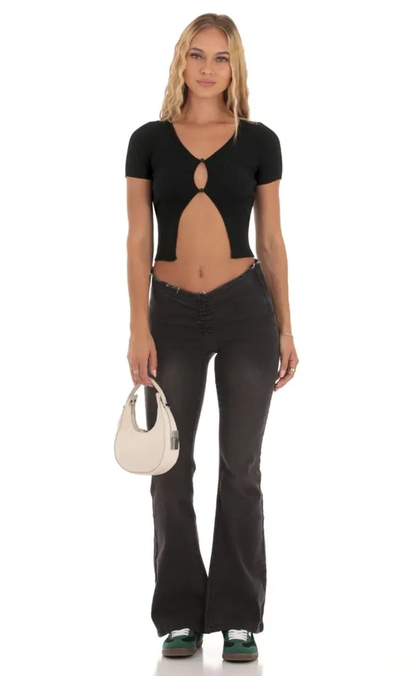 Ribbed Knit Top Black Women LUCY IN THE SKY Tops