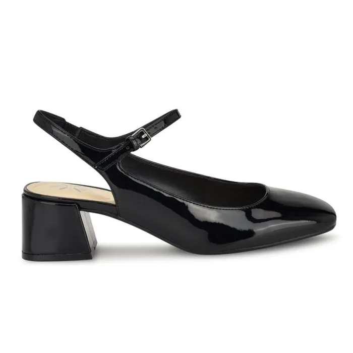 Roslin 92159 Block Heel Pumps Black Patent Women Nine West Heels