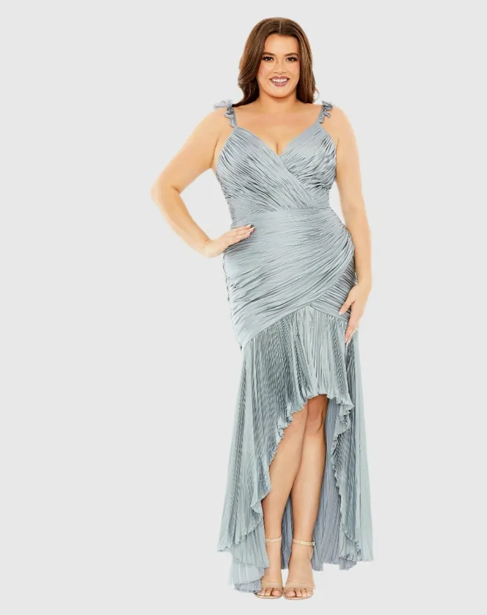 Ruched Ruffle Sleeve High Low Dress Grey Plus Size Dresses Mac Duggal Women