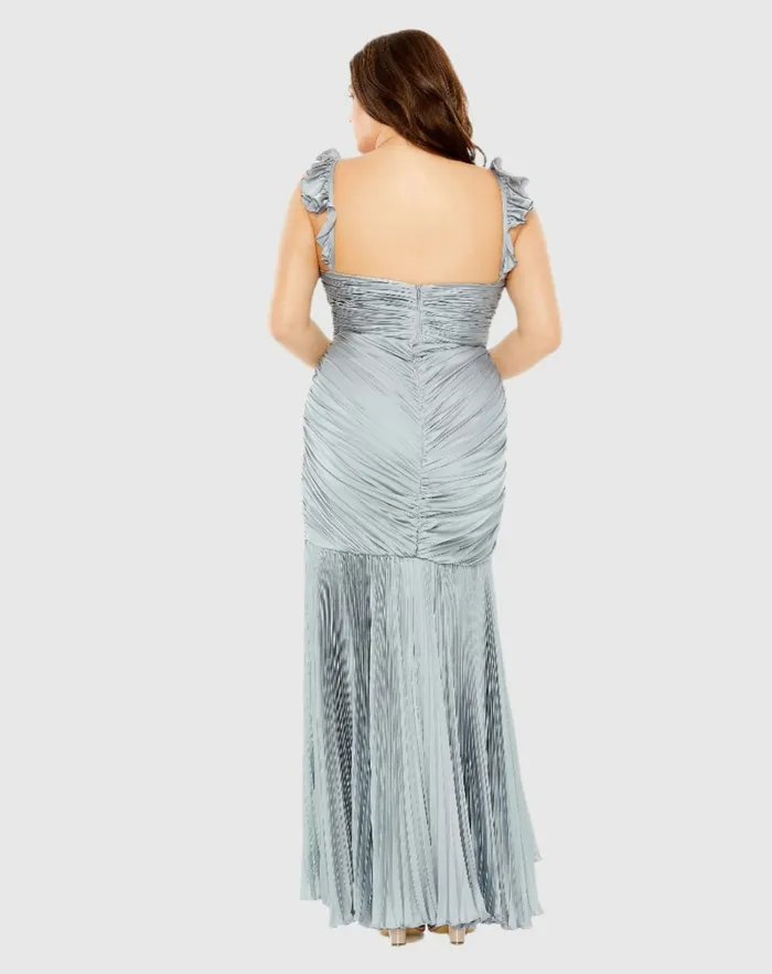 Ruched Ruffle Sleeve High Low Dress Grey Plus Size Dresses Mac Duggal Women Ruched Ruffle Sleeve High Low Dress Grey Plus Size Dresses Mac Duggal Women