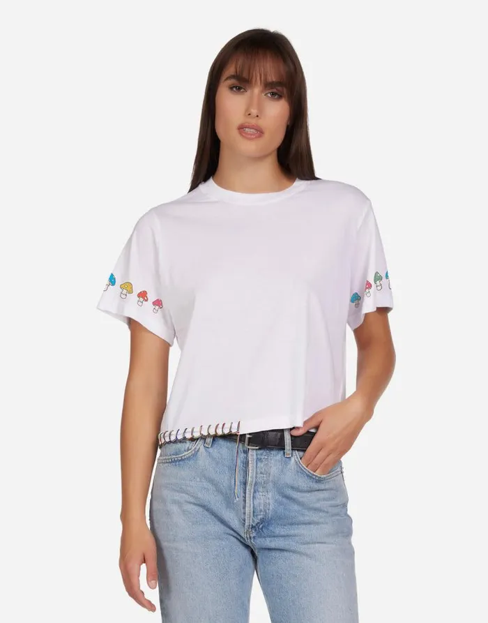 Rue Mushroom Peace White Women Lauren Moshi Short Sleeve
