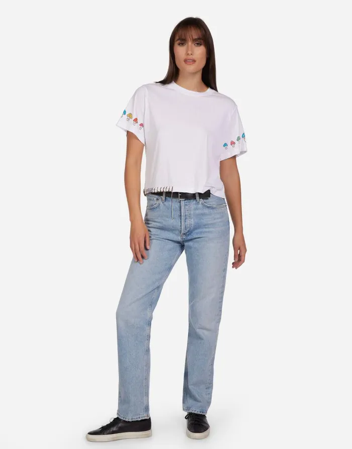 Rue Mushroom Peace White Women Lauren Moshi Short Sleeve