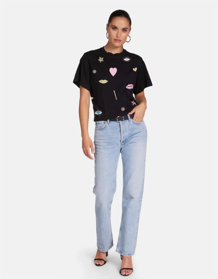 Rue X Crystal Glam Black Women Lauren Moshi Short Sleeve