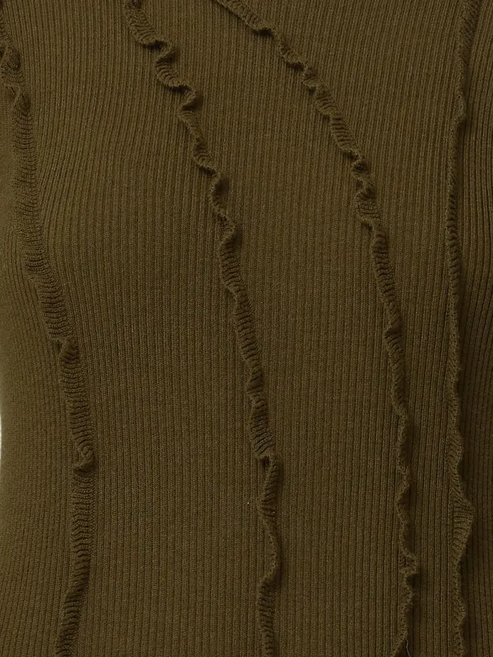 Ruffle Detail Knitted Dress Khaki Women Jigsaw Dresses and Jumpsuits
