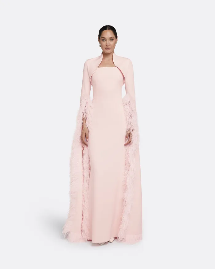 Safiyaa Icons Women Amari Pale Pink FeatherTrimmed Bolero With Soshin Dress Pale Pink