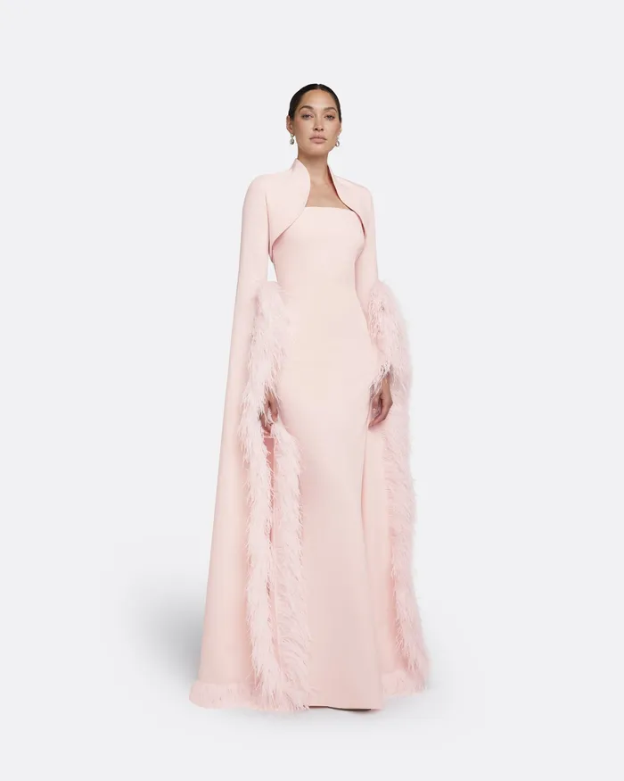 Safiyaa Icons Women Amari Pale Pink FeatherTrimmed Bolero With Soshin Dress Pale Pink