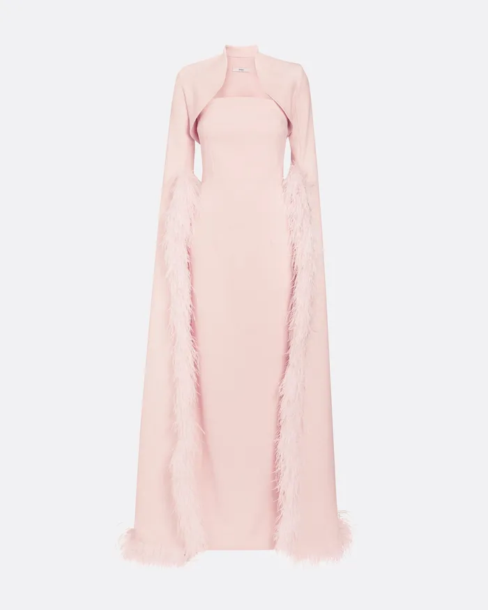 Safiyaa Icons Women Amari Pale Pink FeatherTrimmed Bolero With Soshin Dress Pale Pink