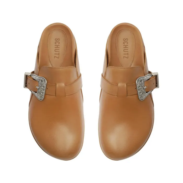 Sandals Grace Leather Flat Western Brown Schutz Shoes Mule