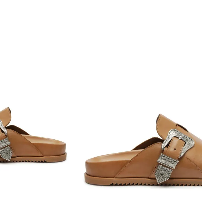 Sandals Grace Leather Flat Western Brown Schutz Shoes Mule