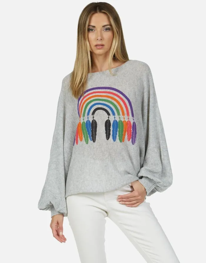 Sash Feather Rainbow Heather Grey Women Lauren Moshi Sweaters and Knits