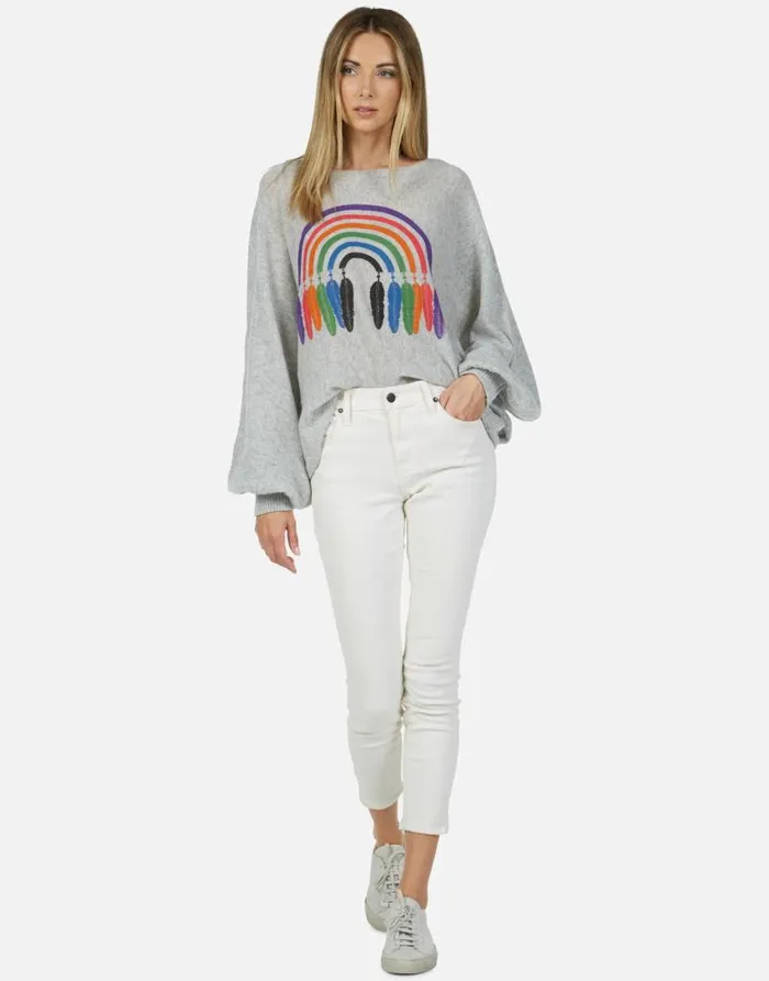 Sash Feather Rainbow Heather Grey Women Lauren Moshi Sweaters and Knits