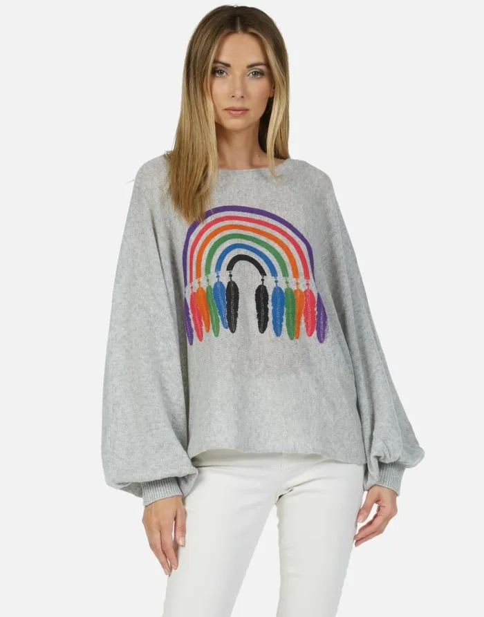 Sash Feather Rainbow Heather Grey Women Lauren Moshi Sweaters and Knits