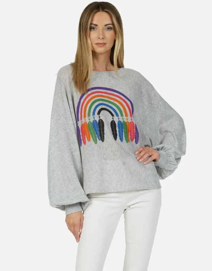 Sash Feather Rainbow Heather Grey Women Lauren Moshi Sweaters and Knits