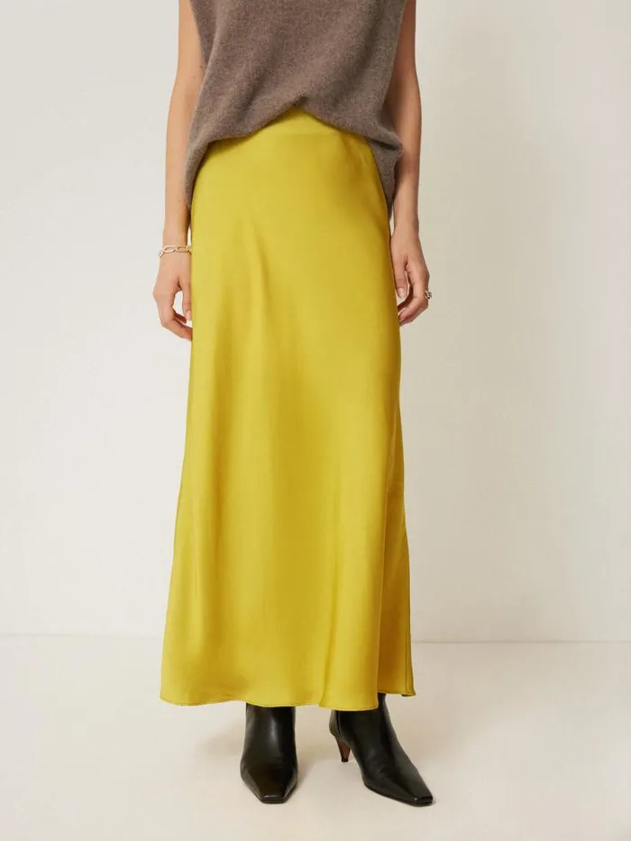 Satin Bias Maxi Skirt Yellow Women Jigsaw Skirts