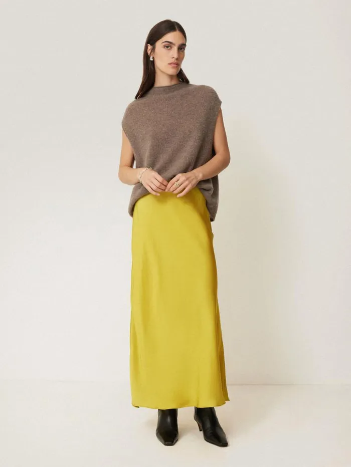 Satin Bias Maxi Skirt Yellow Women Jigsaw Skirts