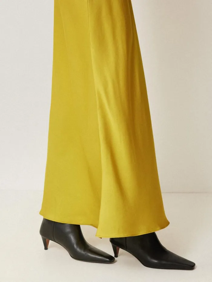 Satin Bias Maxi Skirt Yellow Women Jigsaw Skirts