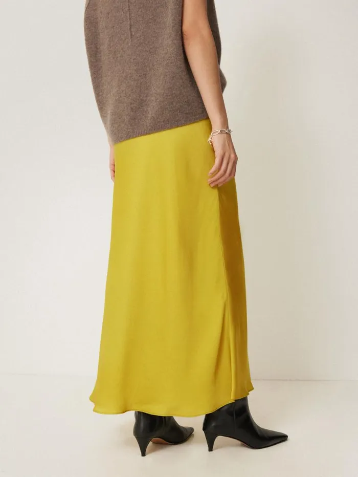 Satin Bias Maxi Skirt Yellow Women Jigsaw Skirts