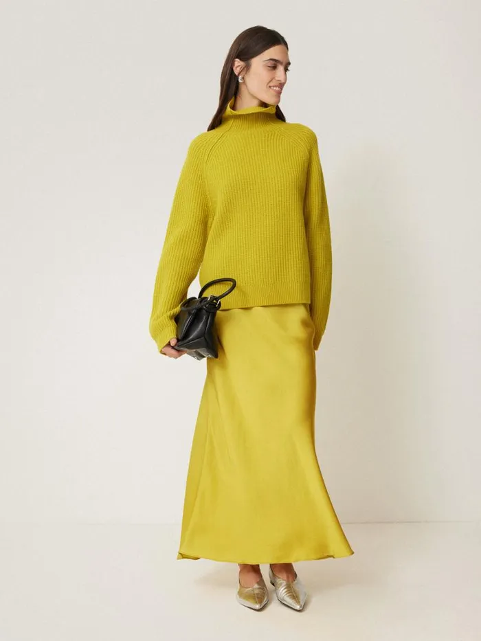 Satin Bias Maxi Skirt Yellow Women Jigsaw Skirts