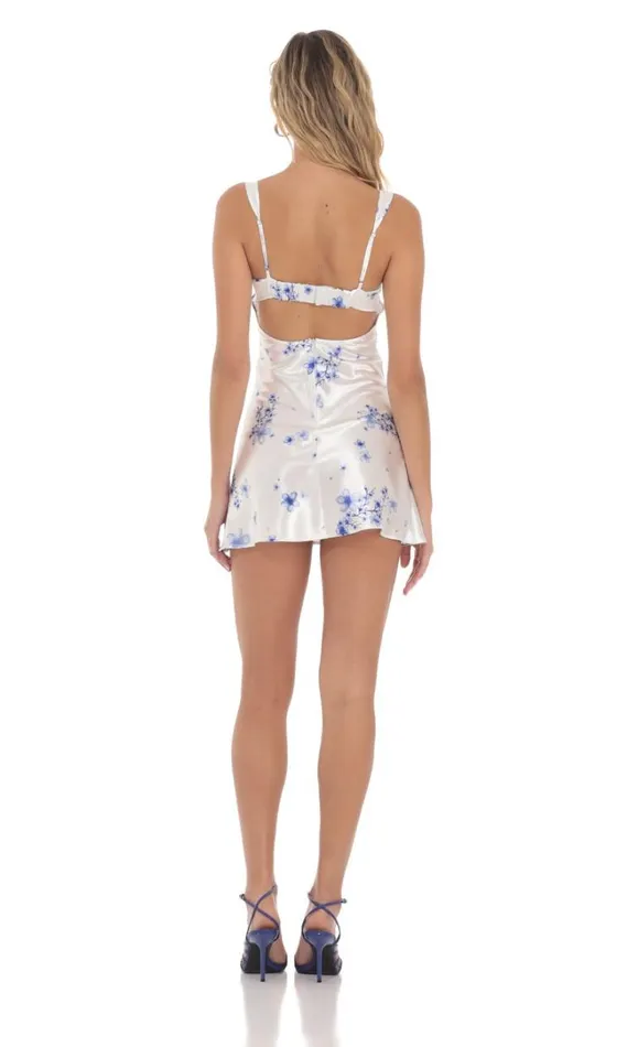 Satin Floral Open Back Dress White Women LUCY IN THE SKY Mini Dresses Satin Floral Open Back Dress White Women LUCY IN THE SKY Mini Dresses