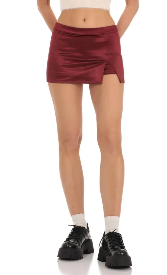 Satin Low Rise Skort Red Women LUCY IN THE SKY Skirts Satin Low Rise Skort Red Women LUCY IN THE SKY Skirts