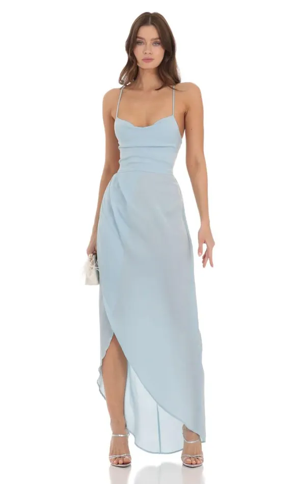 Satin Luxe Maxi Dusty Blue Women LUCY IN THE SKY Maxi Dresses