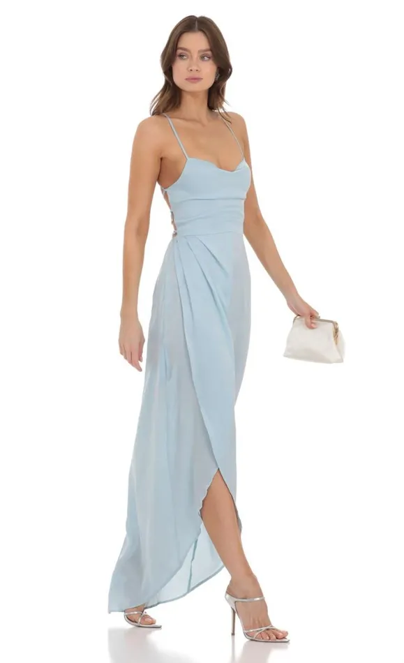 Satin Luxe Maxi Dusty Blue Women LUCY IN THE SKY Maxi Dresses Satin Luxe Maxi Dusty Blue Women LUCY IN THE SKY Maxi Dresses