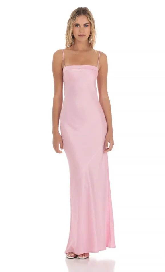 Satin Open Back Maxi Dress Pink Women LUCY IN THE SKY Maxi Dresses