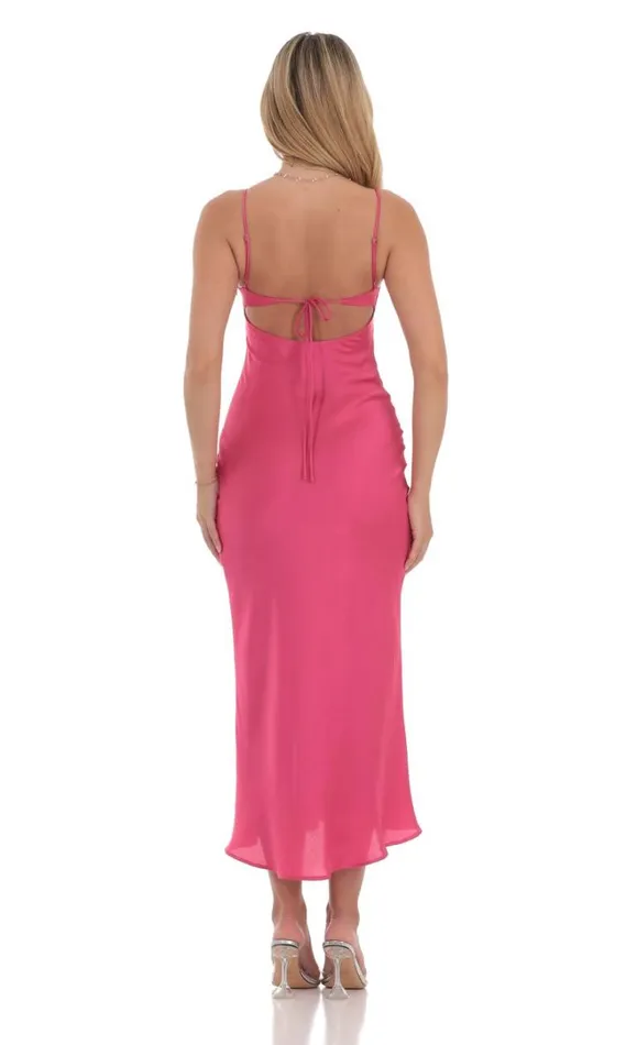 Satin Open Back Midi Dress Hot Pink Women LUCY IN THE SKY Maxi Dresses Satin Open Back Midi Dress Hot Pink Women LUCY IN THE SKY Maxi Dresses