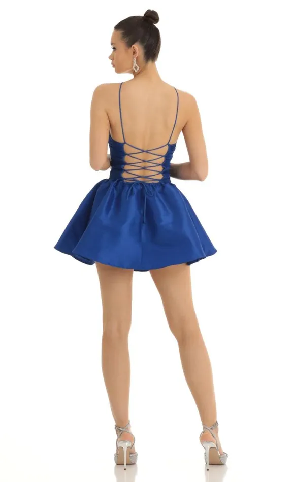 Satin Ruched Front Cross Dress Blue Women LUCY IN THE SKY Mini Dresses Satin Ruched Front Cross Dress Blue Women LUCY IN THE SKY Mini Dresses