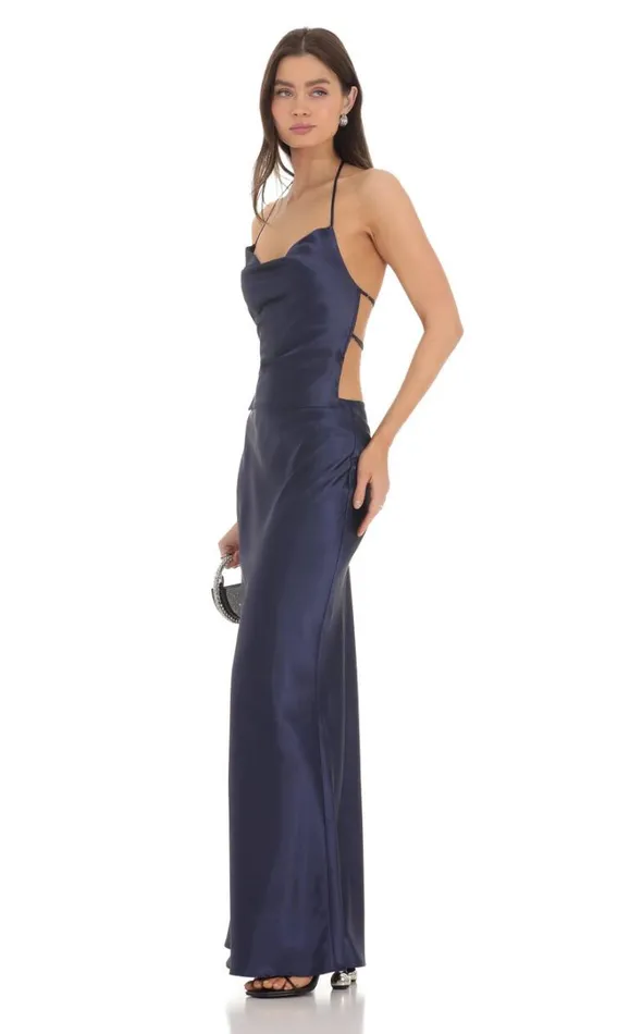 Satin Slip Two Piece Set Navy Women LUCY IN THE SKY Maxi Dresses