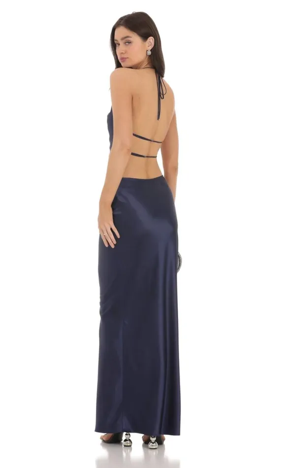Satin Slip Two Piece Set Navy Women LUCY IN THE SKY Maxi Dresses Satin Slip Two Piece Set Navy Women LUCY IN THE SKY Maxi Dresses