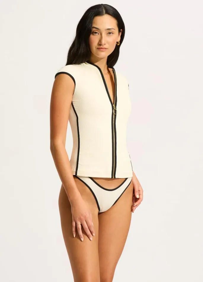 Seafolly Rash Vests Women Beach Bound Cap Sleeve Sunvest 8211 Ecru