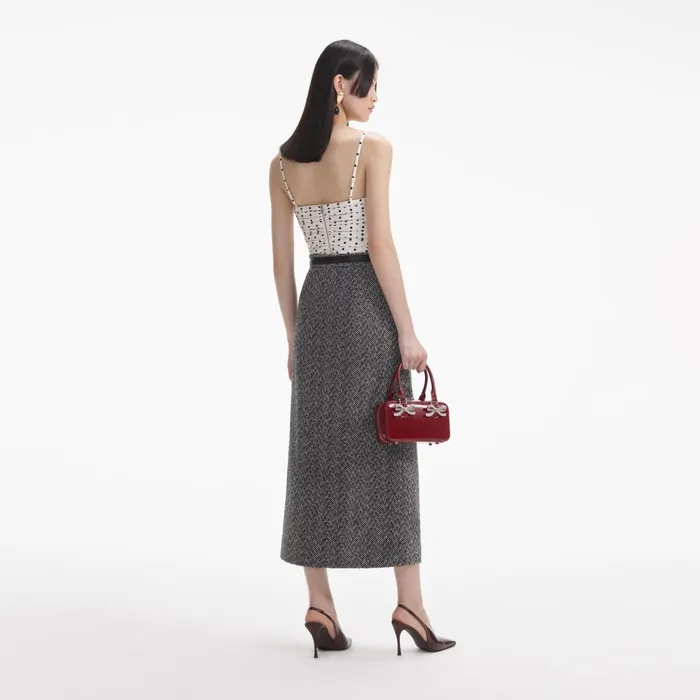 Self Portrait Bottoms Women Black Herringbone Midi Skirt