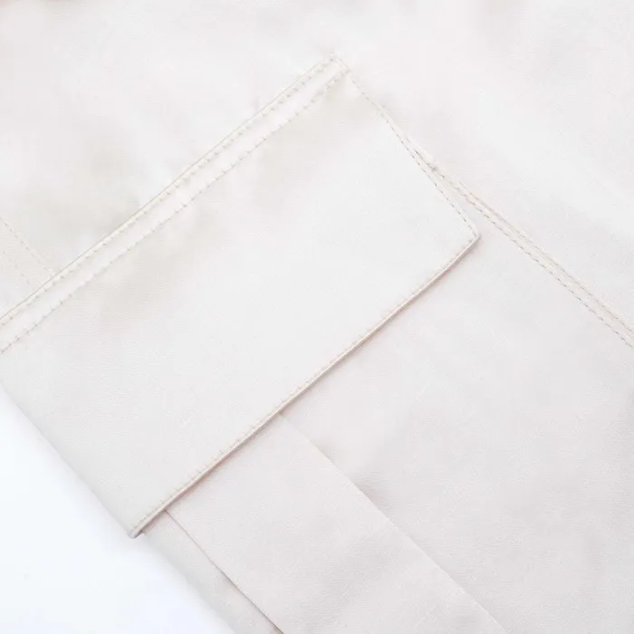 Self Portrait Bottoms Women Cream Satin Cargo Trousers