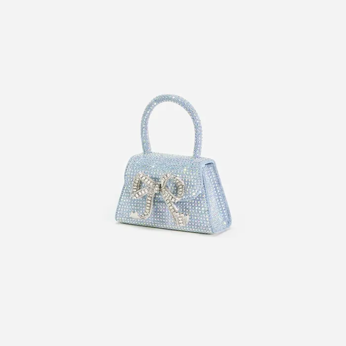 Self Portrait Denim Women Blue Rhinestone Denim Micro Bow Bag