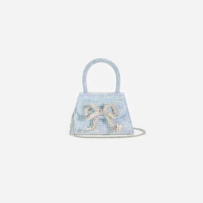 Self Portrait Denim Women Blue Rhinestone Denim Micro Bow Bag