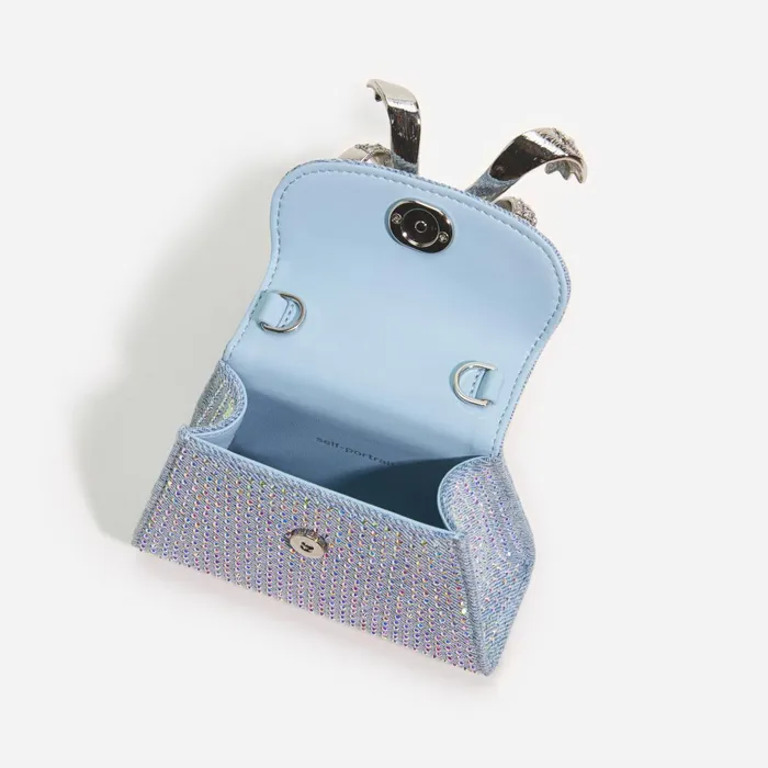 Self Portrait Denim Women Blue Rhinestone Denim Micro Bow Bag