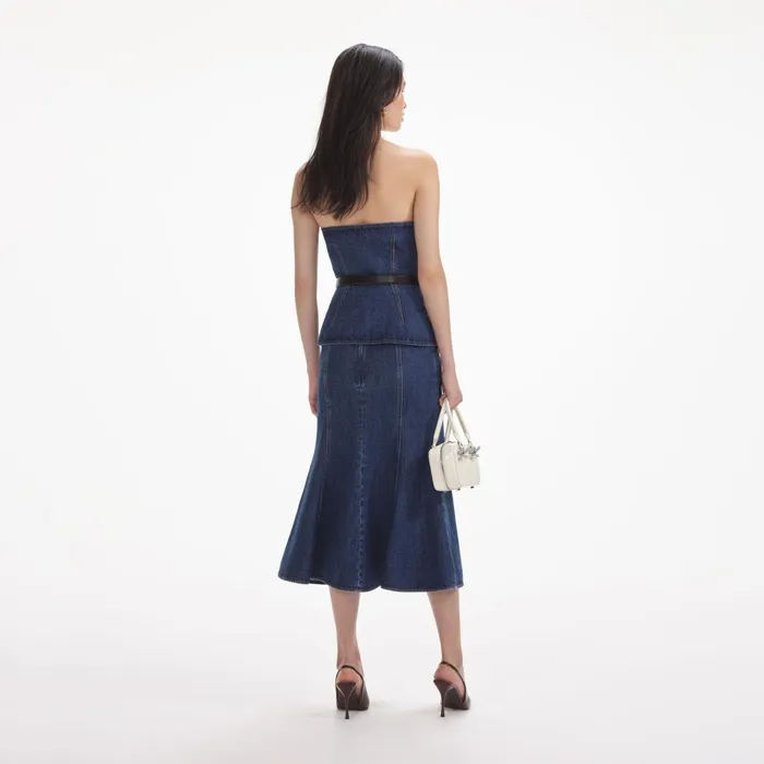 Self Portrait Denim Women Denim Bandeau Midi Dress