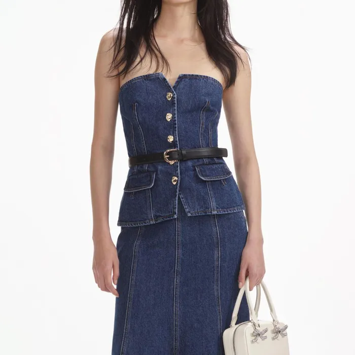 Self Portrait Denim Women Denim Bandeau Midi Dress