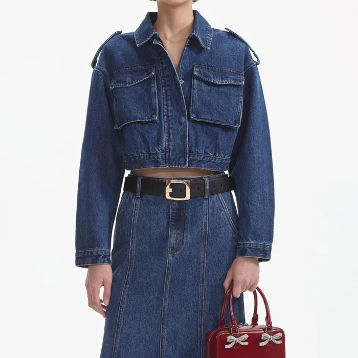 Self Portrait Denim Women Flared Denim Midi Skirt