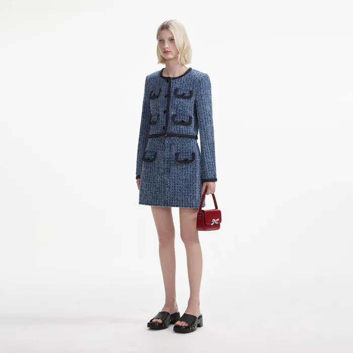 Self Portrait Denim Women Textured Denim Jacket