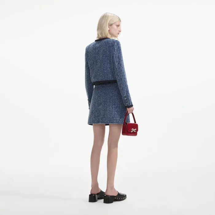 Self Portrait Denim Women Textured Denim Jacket